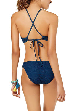 Hula Honey Little Wild One Crochet Tab Side Hipster Bikini Bottom in Blue thumbnail 1