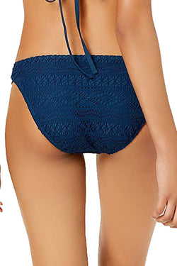 Hula Honey Little Wild One Crochet Tab Side Hipster Bikini Bottom in Blue thumbnail 4