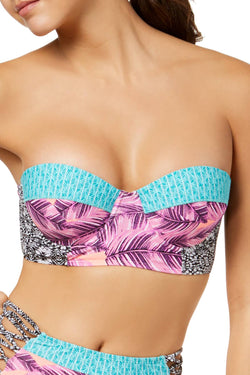 Hula Honey Pink Lilac Leaf Breeze Printed Underwire Push-Up Midkini Top thumbnail 2