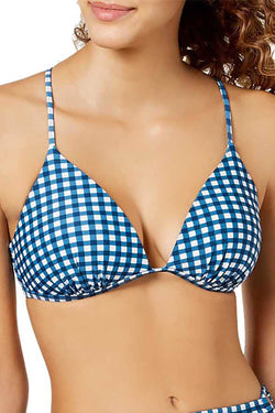 Hula Honey PushUp Strappy Back Bikini Top in Blue Picnic Gingham thumbnail 2