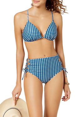 Hula Honey PushUp Strappy Back Bikini Top in Blue Picnic Gingham thumbnail 1