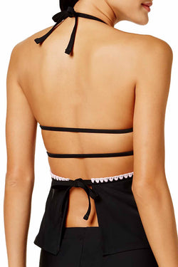 Hula Honey Shell Stitch Cutout Halter Tankini Top in Black/Pink thumbnail 3
