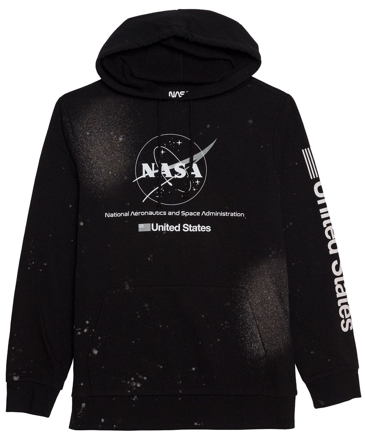 Hybrid Apparel Nasa Usa Bleach Hooded Fleece Sweatshirt Black