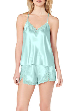 INC International Concepts Aquamarine Satin Lace Trim Cami / Short Set thumbnail 1