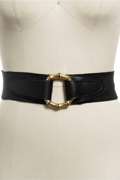 INC International Concepts Bamboo Buckle Faux Leather Stretch Belt in Black