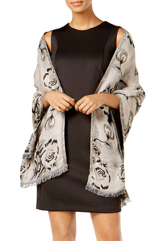 INC International Concepts Black Floral Jacquard Wrap / Scarf