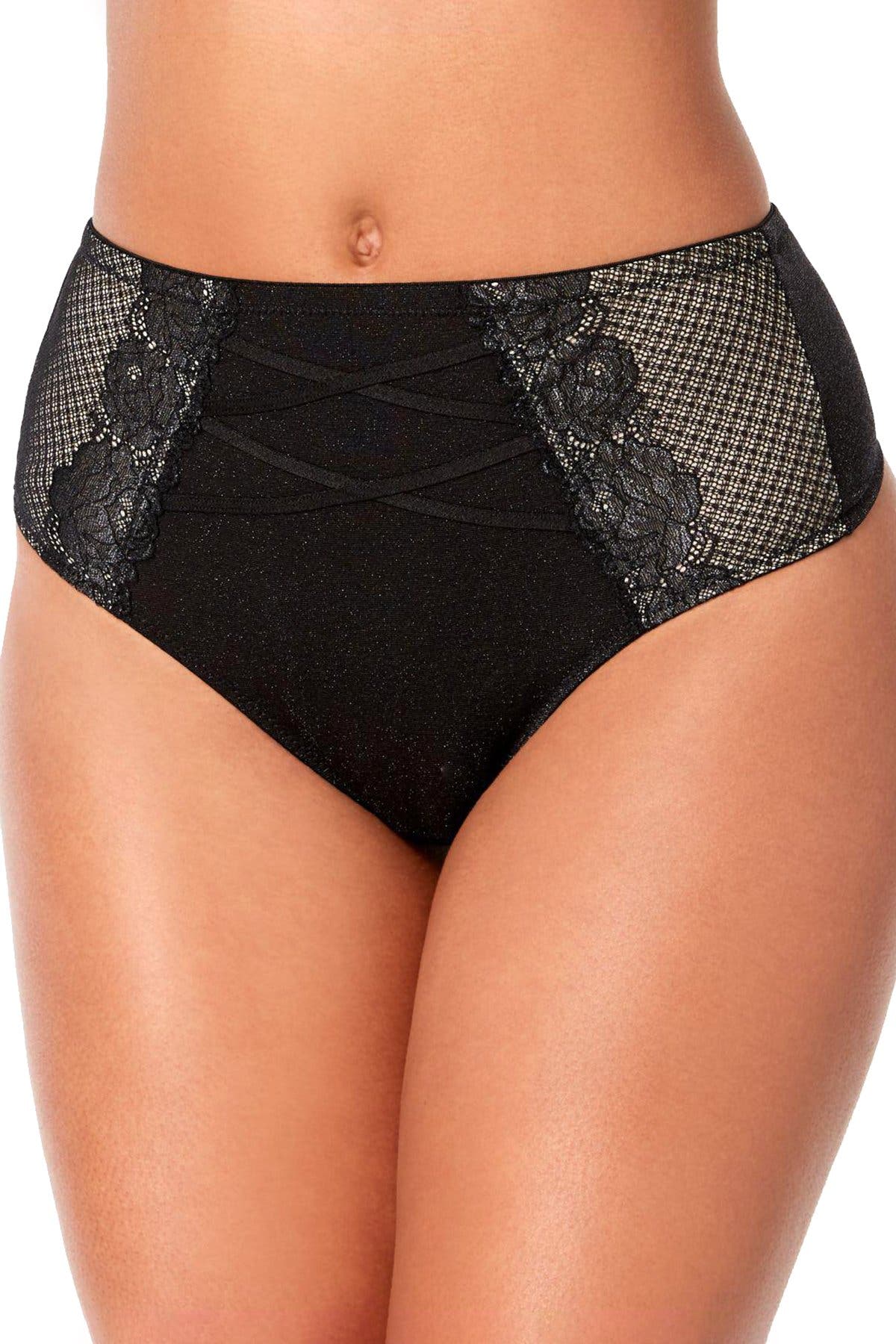INC International Concepts Black High Waist Lace Corset Thong