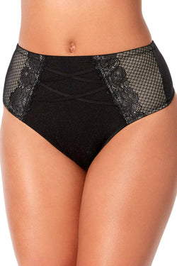 INC International Concepts Black High Waist Lace Corset Thong thumbnail 1
