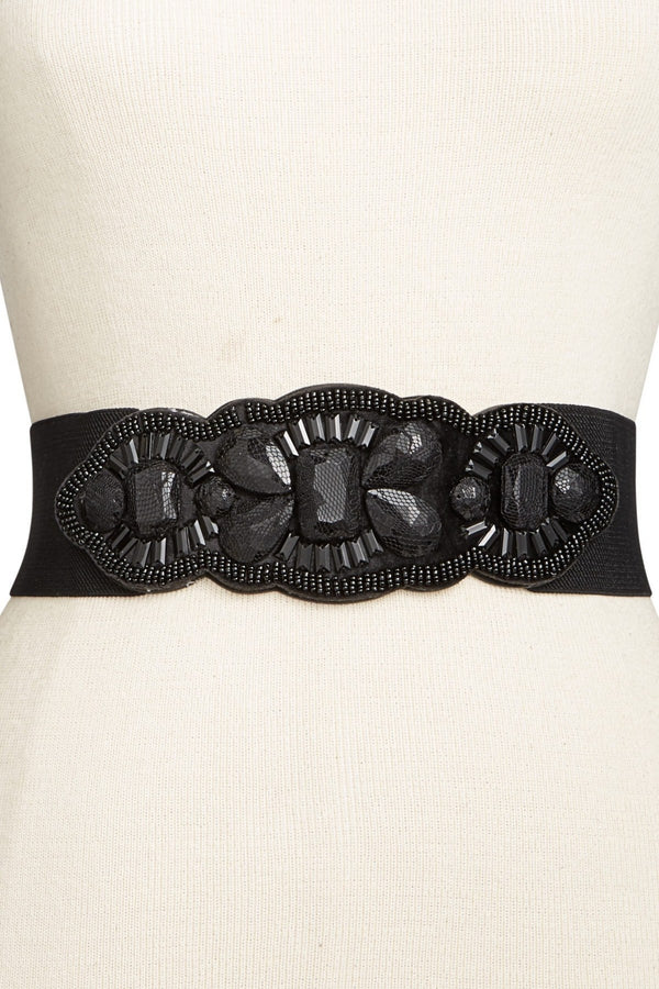 INC International Concepts Black Lace-Stone Stretch Belt