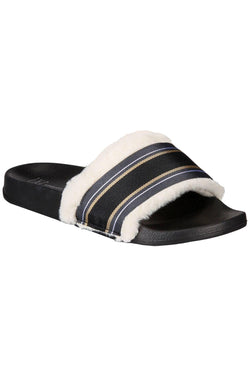 INC International Concepts Black/Multi Faux Fur Varsity Slide Slippers thumbnail 1