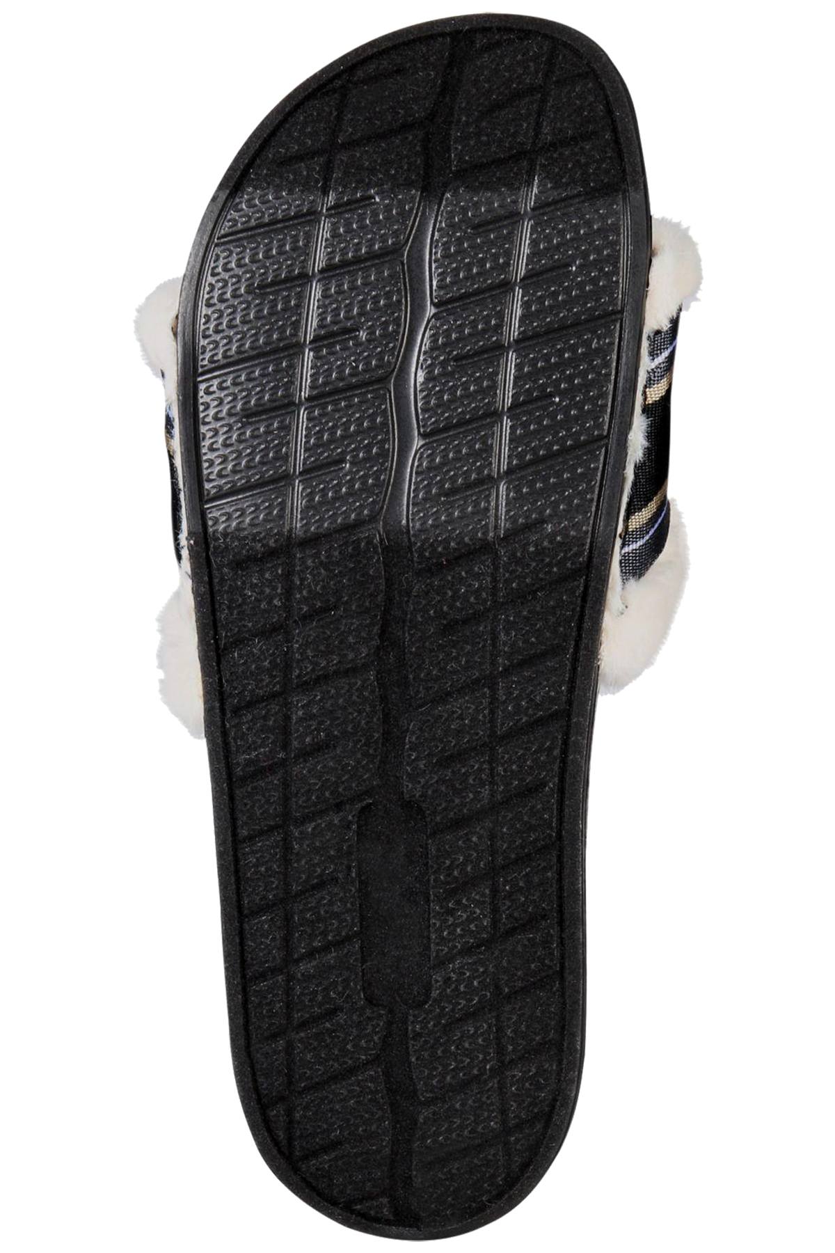 INC International Concepts Black/Multi Faux Fur Varsity Slide Slippers