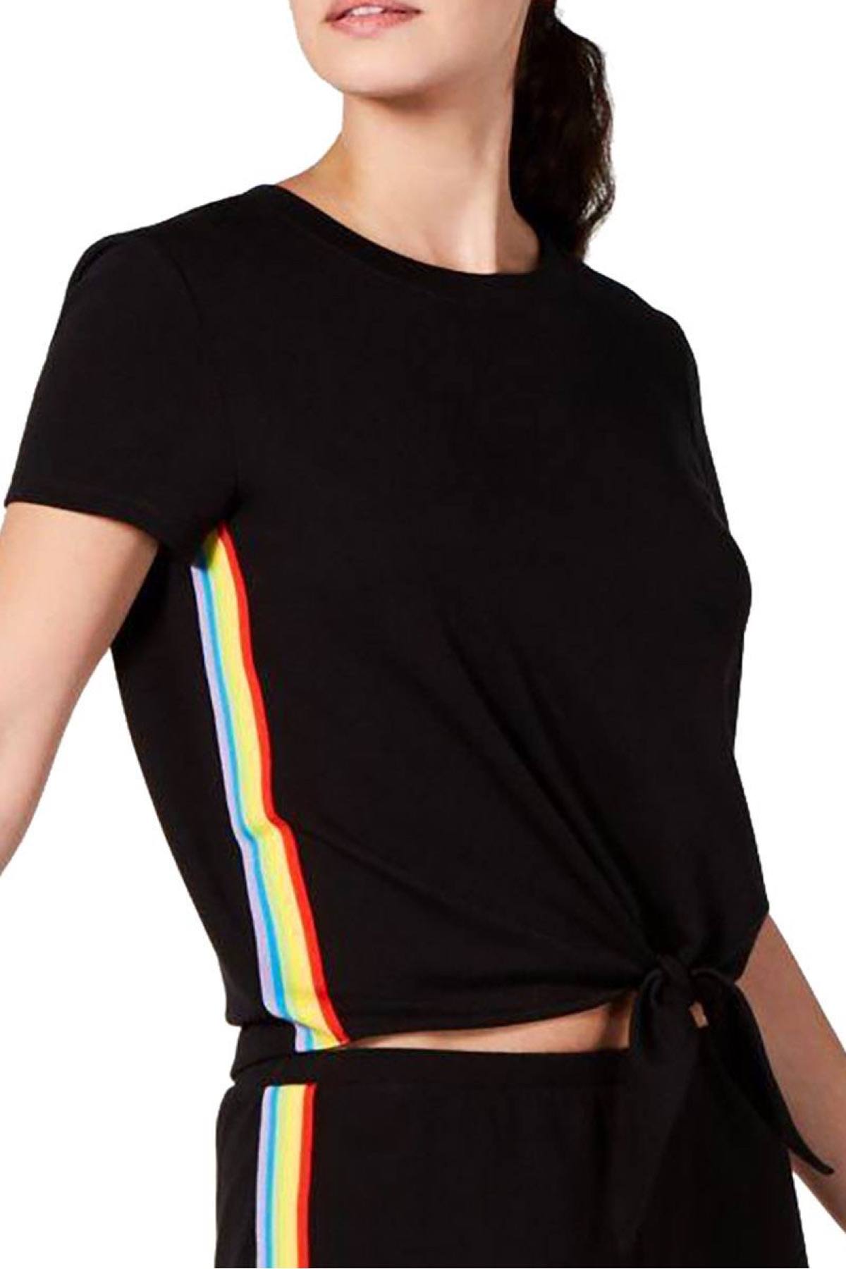 INC International Concepts Black Super Soft Rainbow Tie-Front Top