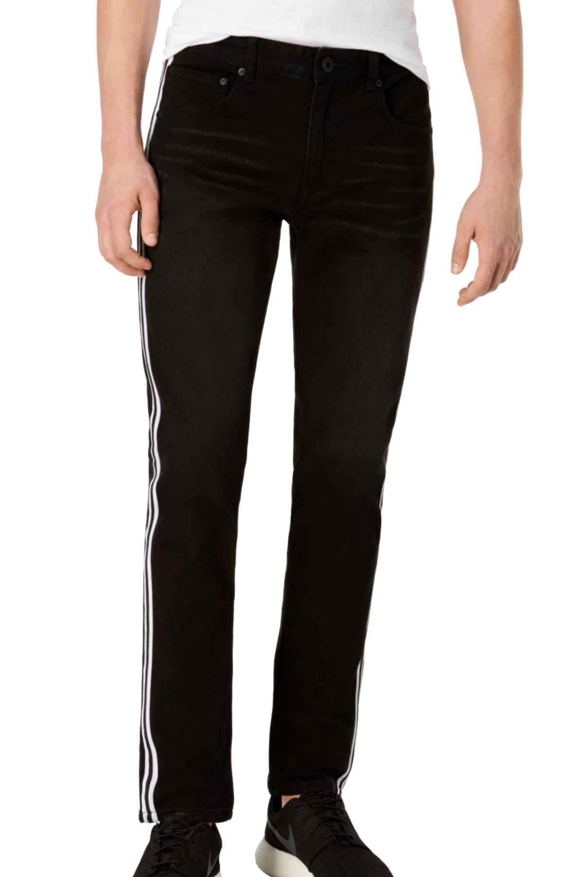 INC International Concepts Black-Wash Side-Striped Stockholm Skinny Jeans