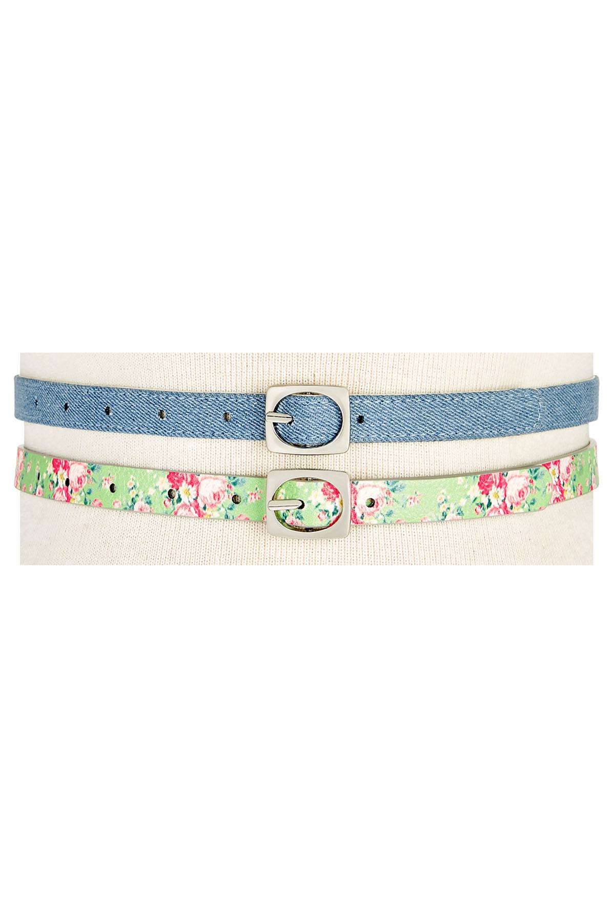 INC International Concepts Blue-Jean/Multi 2-for-1 Textured Skinny Belt