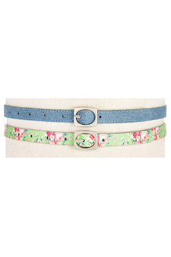 INC International Concepts Blue-Jean/Multi 2-for-1 Textured Skinny Belt thumbnail 2