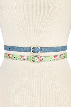 INC International Concepts Blue-Jean/Multi 2-for-1 Textured Skinny Belt thumbnail 1