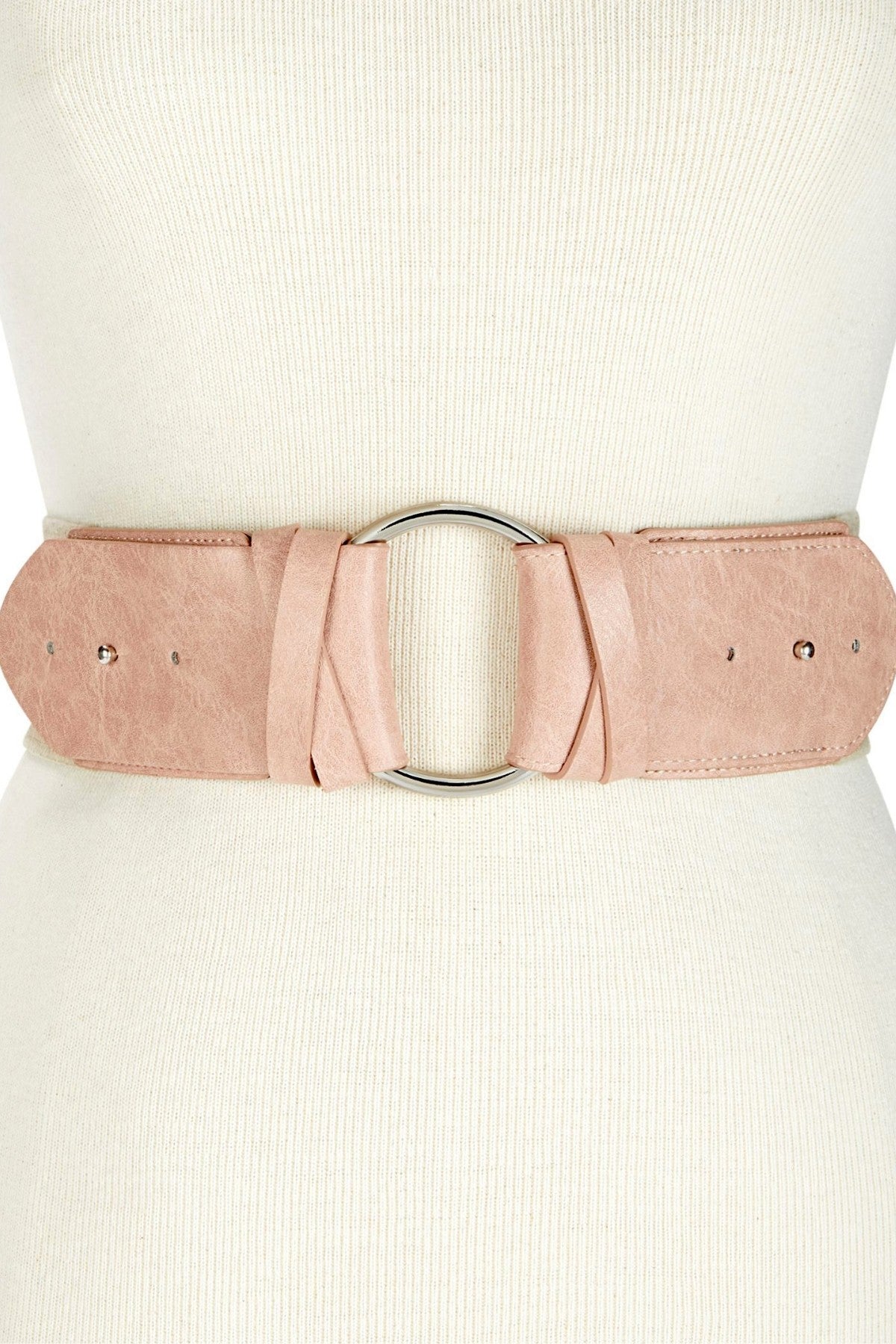INC International Concepts Blush/Silver-Ring Stretch Belt