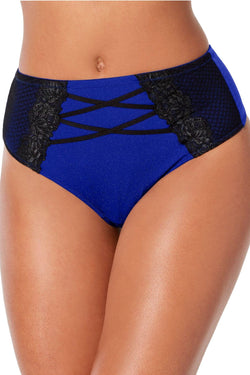 INC International Concepts Bright Blue High Waist Lace Corset Thong thumbnail 1