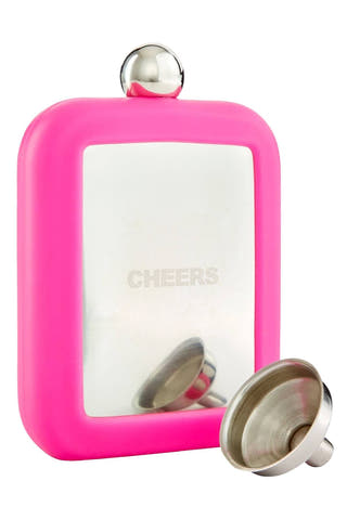 INC International Concepts Bright Pink CHEERS Stainless Steel Flask