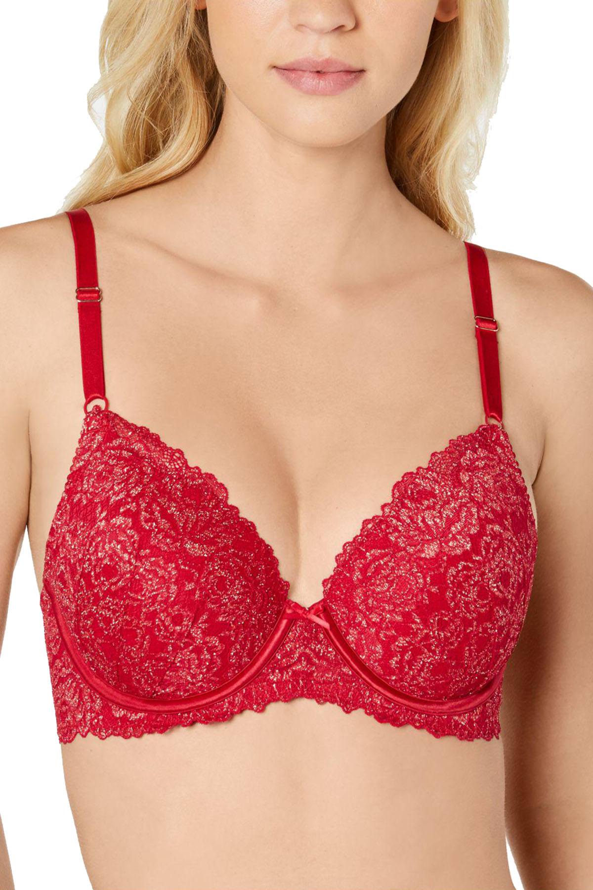 INC International Concepts Cherry-Red/Gold Perfect-Coverage Lace T-shirt Bra