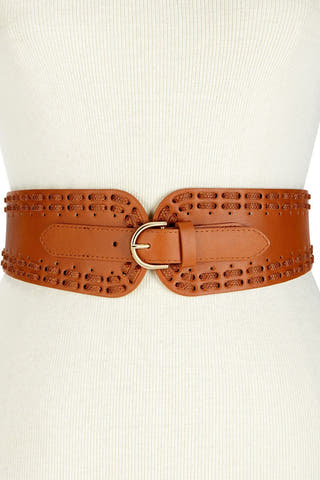 INC International Concepts Cognac/Gold Laced Stretch-Waist Belt