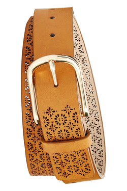 INC International Concepts Cognac/Gold Perforated Belt thumbnail 1