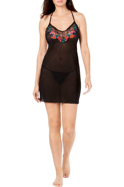 INC International Concepts Embroidered Chemise / Panty Set in Deep Black thumbnail 4