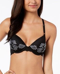 INC International Concepts Embroidered Lace Back Demi Bra in Black thumbnail 1