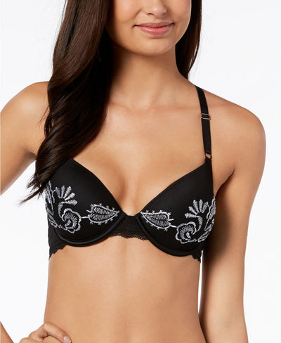 INC International Concepts Embroidered Lace Back Demi Bra in Black