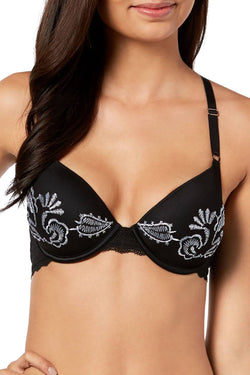 INC International Concepts Embroidered Lace Back Demi Bra in Black thumbnail 3