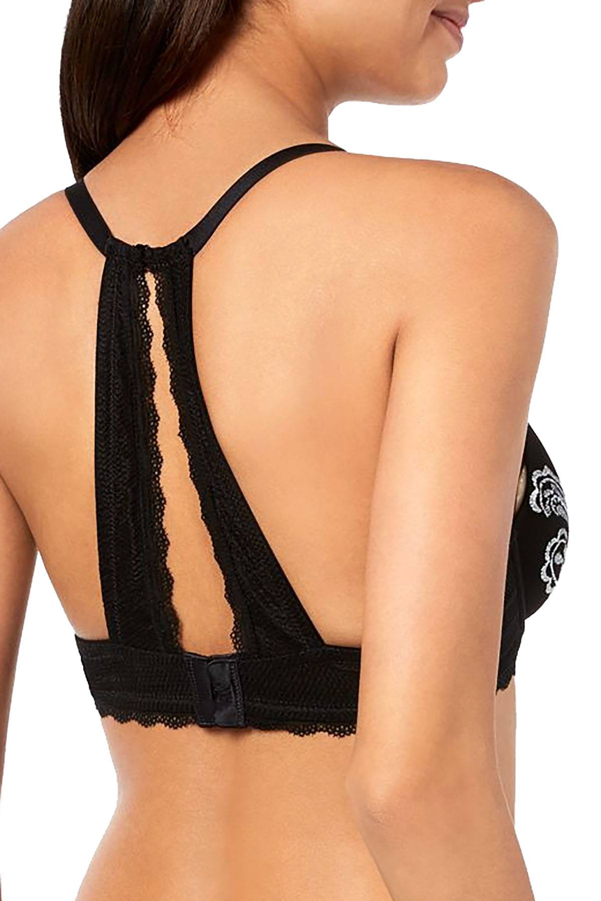 INC International Concepts Embroidered Lace Back Demi Bra in Black