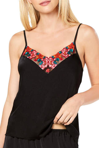 INC International Concepts Embroidered Satin Camisole in Deep Black