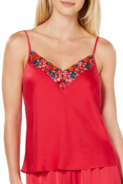 INC International Concepts Embroidered Satin Camisole in Love Potion thumbnail 1
