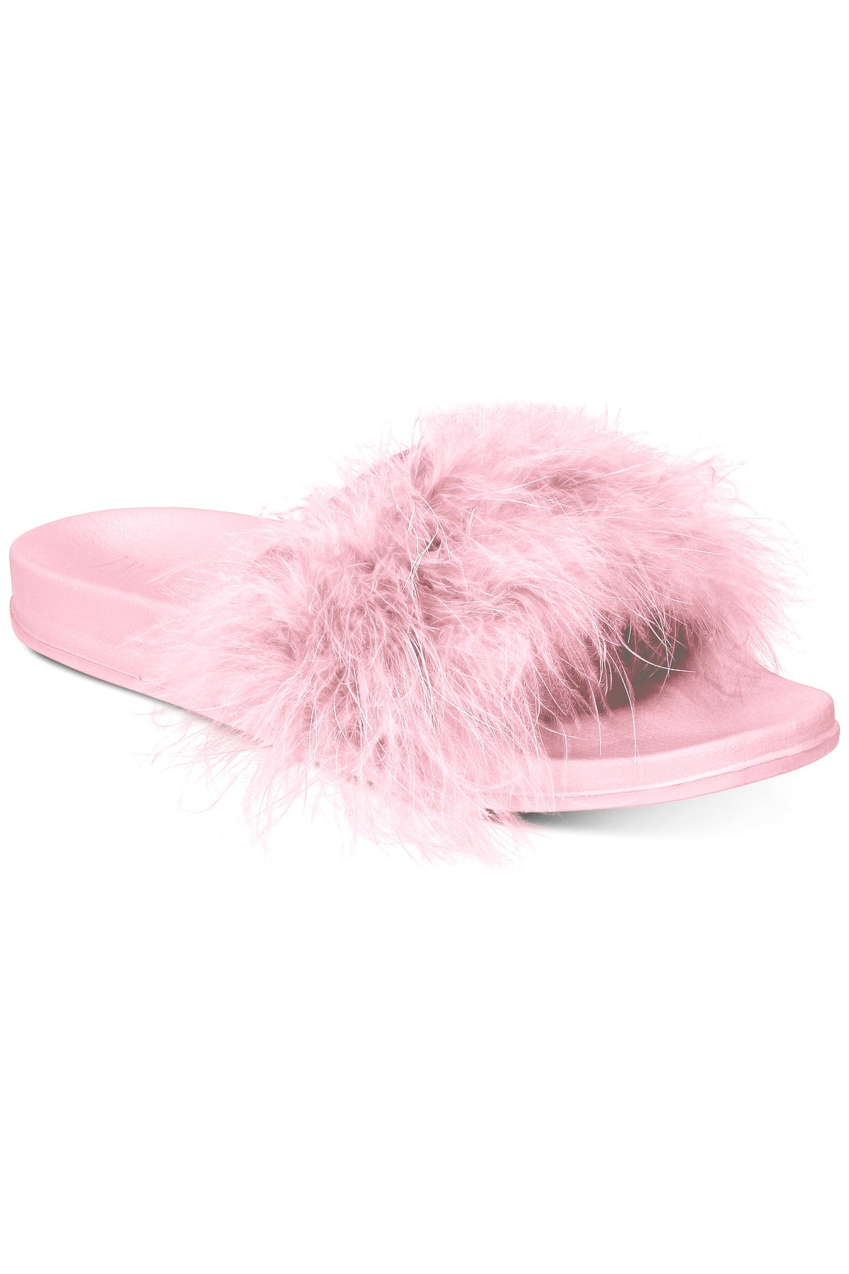 INC International Concepts Faux Marabou Slide Slippers in Cradle Pink