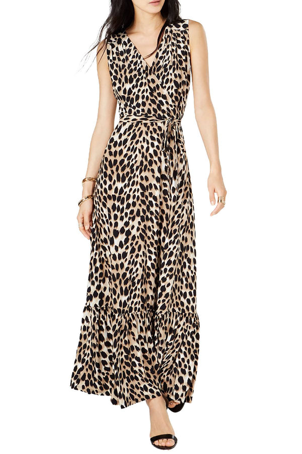 INC International Concepts Faux Wrap Maxi Dress in Leopard Print