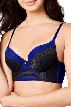 INC International Concepts Lace Corset Longline Bra in Bright Blue thumbnail 1