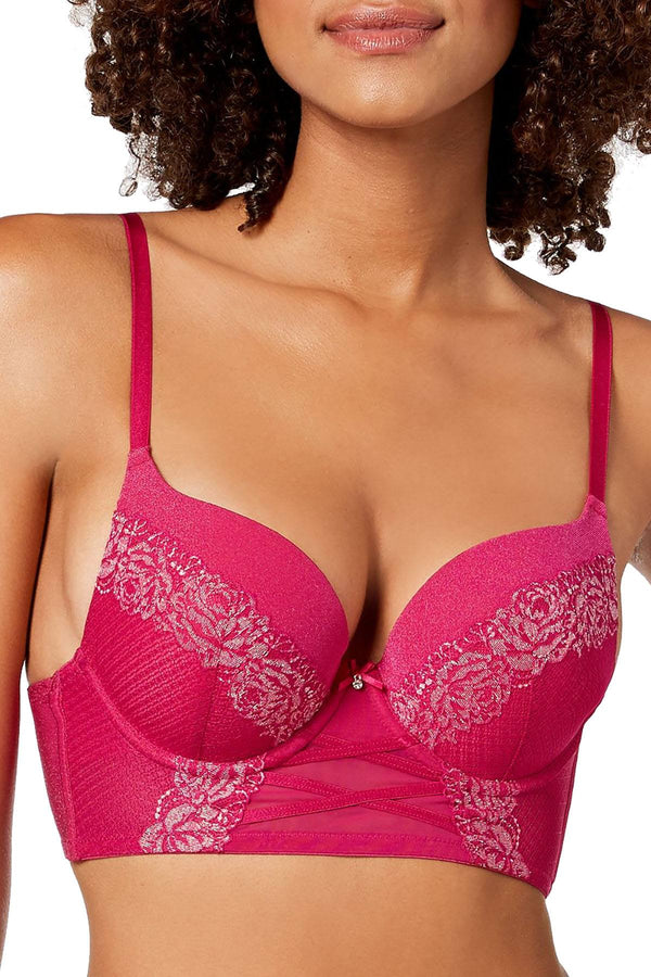 INC International Concepts Lace Corset Longline Bra in Festival Fuchsia