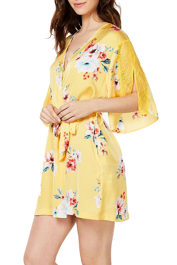 INC International Concepts Lace Trim Wrap Robe in Tropical Carnival Yellow