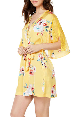 INC International Concepts Lace Trim Wrap Robe in Tropical Carnival Yellow thumbnail 1