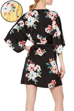 INC International Concepts Lace Trim Wrap Robe in Tropical Carnival Yellow thumbnail 2