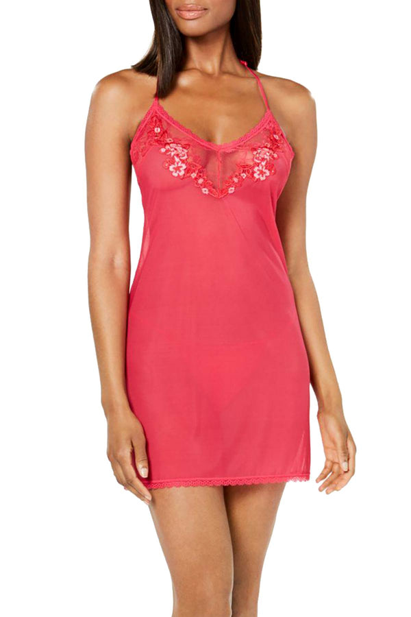 INC International Concepts Love Potion Pink Embroidered Chemise/Thong 2pc Set