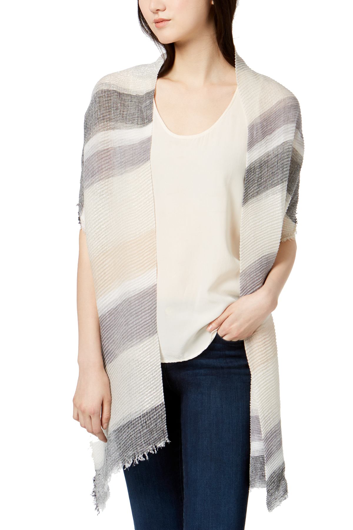 INC International Concepts Neutral Stripe Pleated Wrap / Scarf