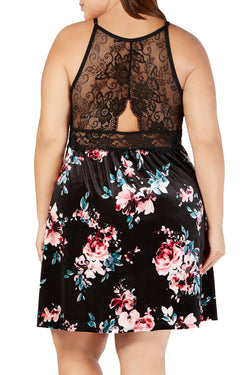INC International Concepts PLUS Black Blossom Printed Velvet/Lace Chemise thumbnail 2