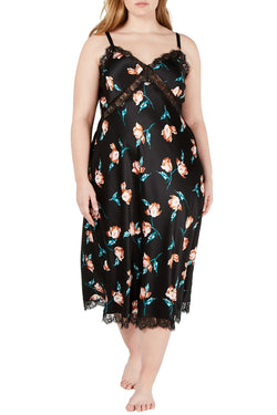 INC International Concepts PLUS Lace Trim Long Nightgown in Floral Tulip Print thumbnail 1