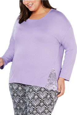INC International Concepts PLUS Lace Trim Lounge Top in Sunlit Allium thumbnail 1