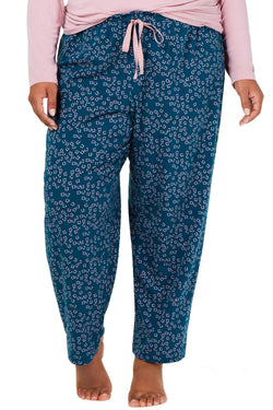 INC International Concepts PLUS Teal Floral Stamp Printed Pajama Pant thumbnail 1