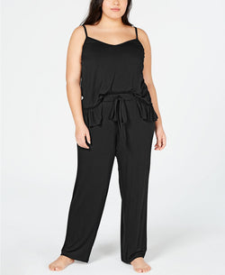 INC International Concepts PLUS Ultra Soft Ruffle Flounce Top in Black thumbnail 2
