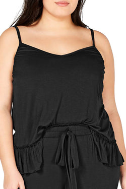 INC International Concepts PLUS Ultra Soft Ruffle Flounce Top in Black thumbnail 1