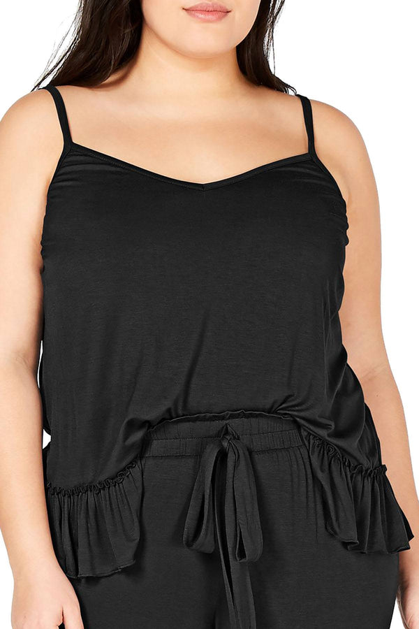 INC International Concepts PLUS Ultra Soft Ruffle Flounce Top in Black