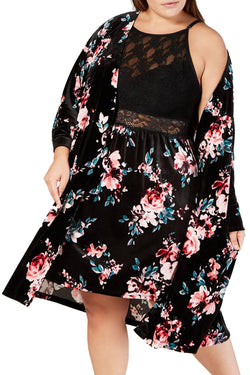 INC International Concepts PLUS Velvet Wrap Robe in Winter Break Blossom Print thumbnail 1